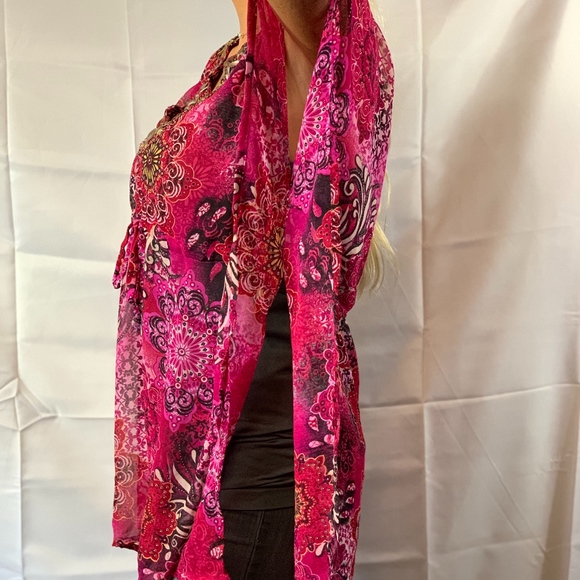 Raviya Sheer Pink Boho Shirt Split Sides - Picture 2 of 8